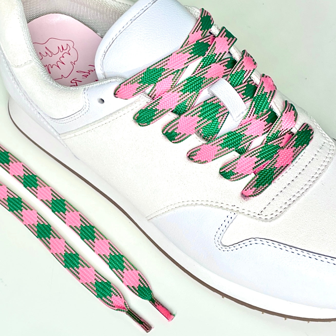 Green Pink Diamond Checker Laces