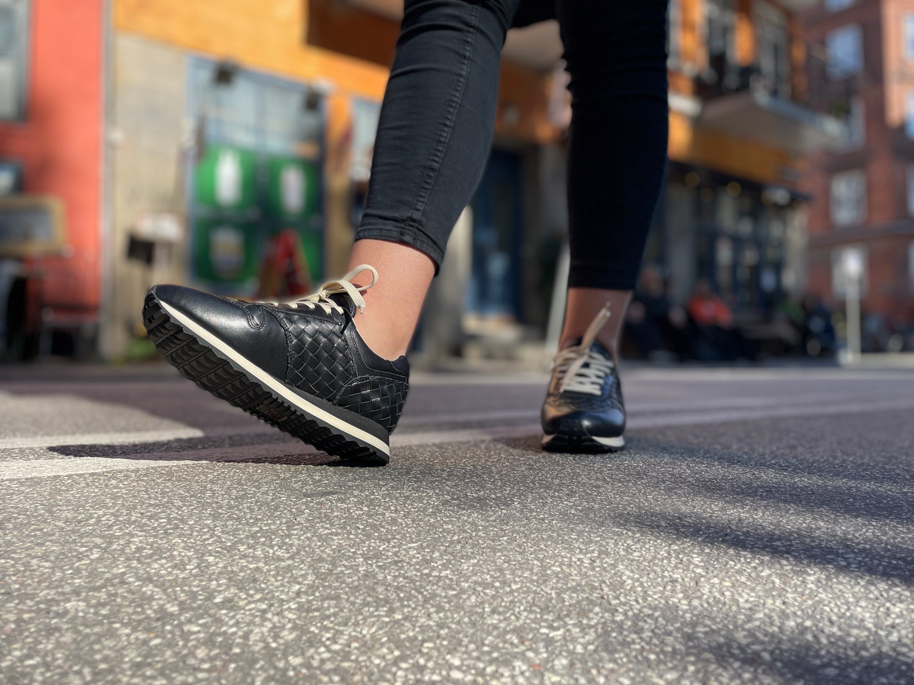 Bouncy outsole and soft black braided leather