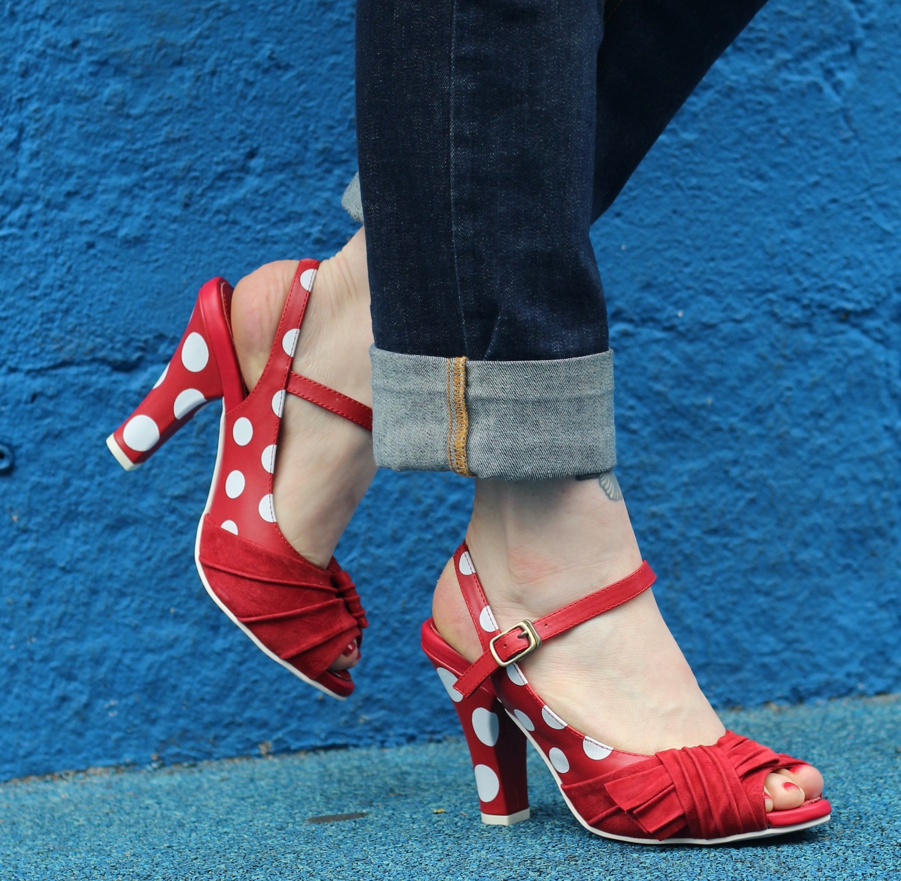 red with white dots
