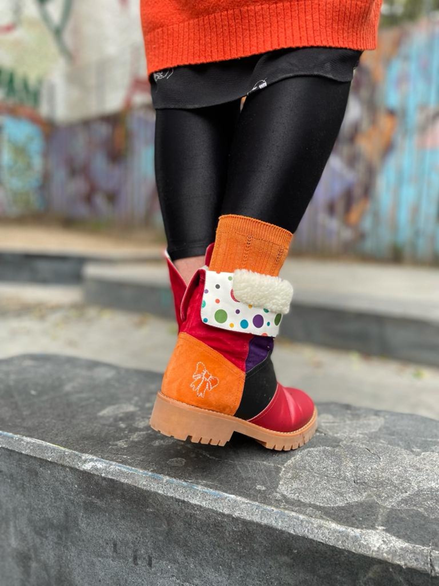 Shelly Bubble Purple and red suede leather boots
