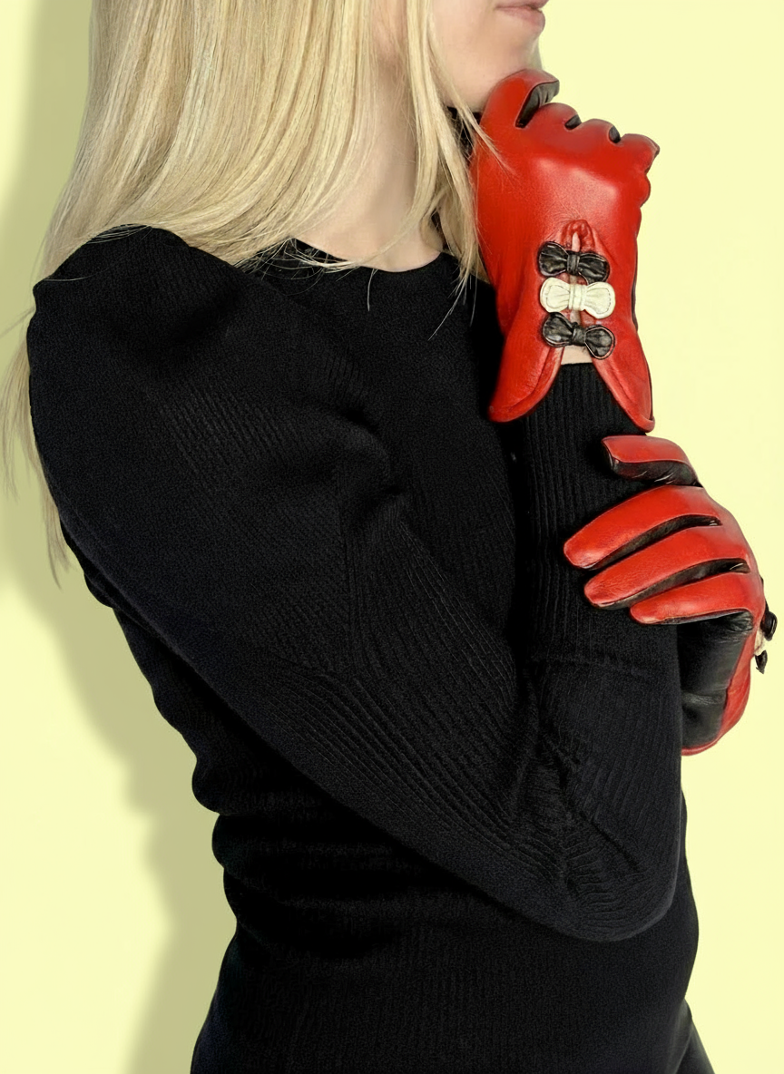 Gloves Betty Bow - Red/Black