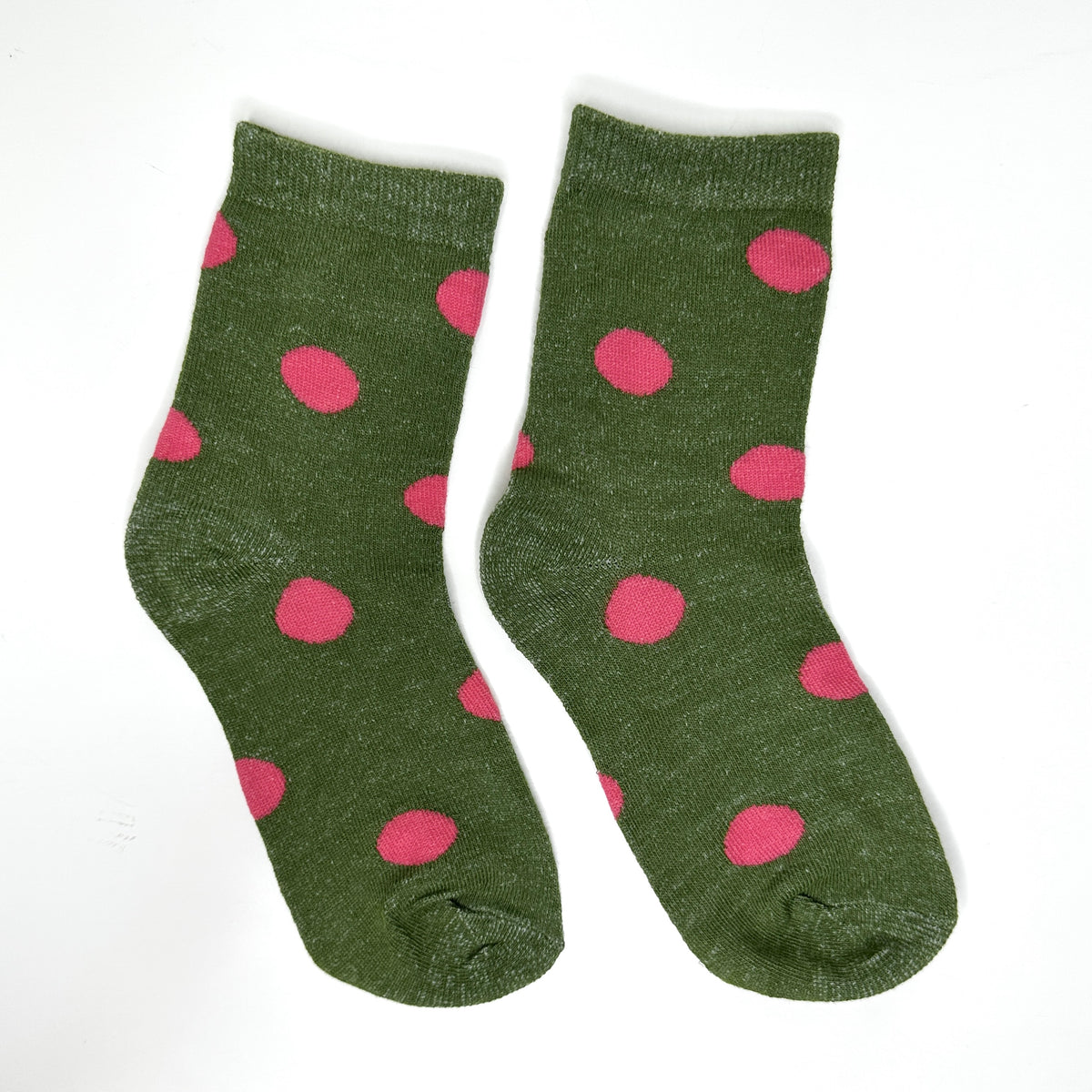 Dark Green & Pink Dottie - Mid Leg Socks
