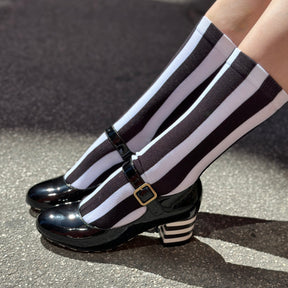 Black & White Stripes - Mid Leg Socks