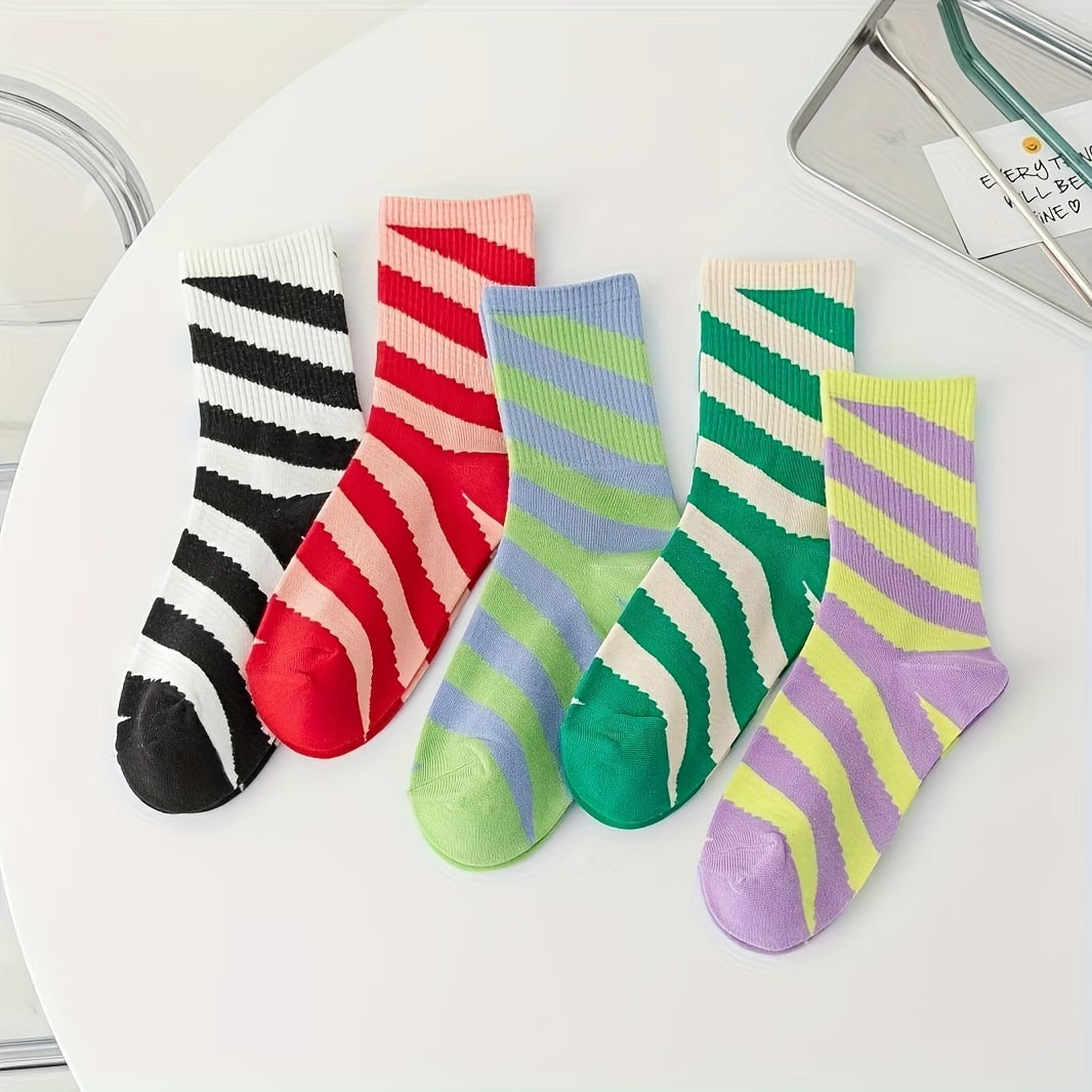 Blue & Green Stripey - Mid Leg Socks