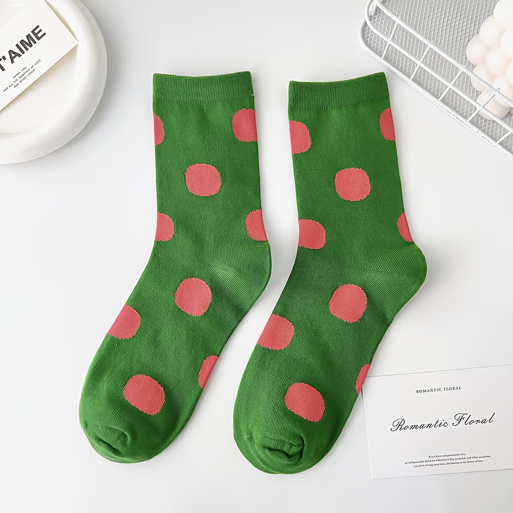 Dark Green & Pink Dottie - Mid Leg Socks