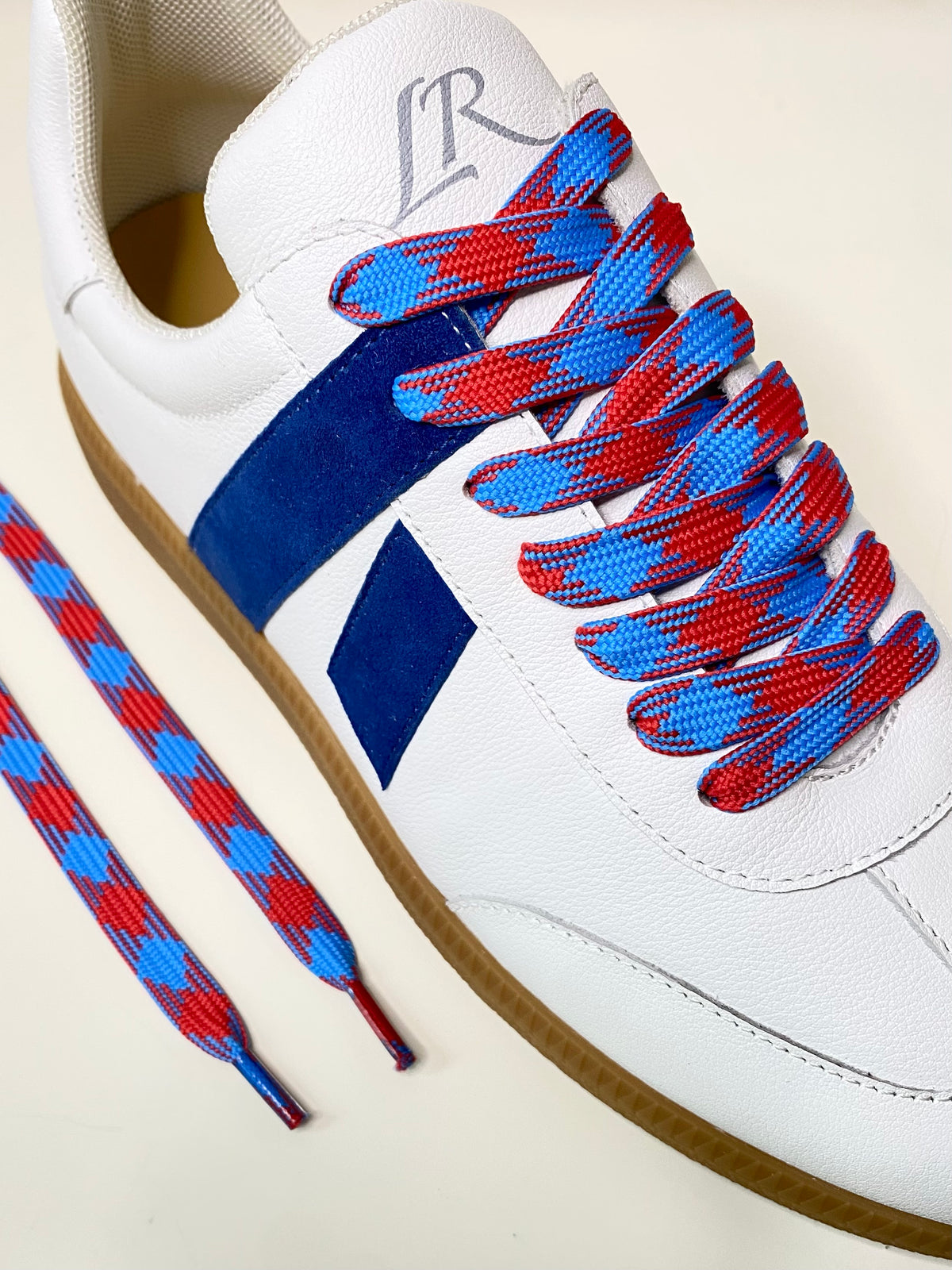 Blue Red Diamond Checker Laces
