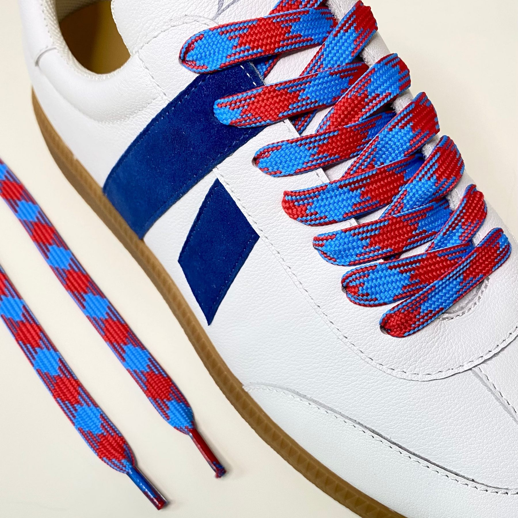Blue Red Diamond Checker Laces