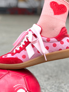 Parker sneaker - Blush - Baby pink suede and red embrodery dots.
