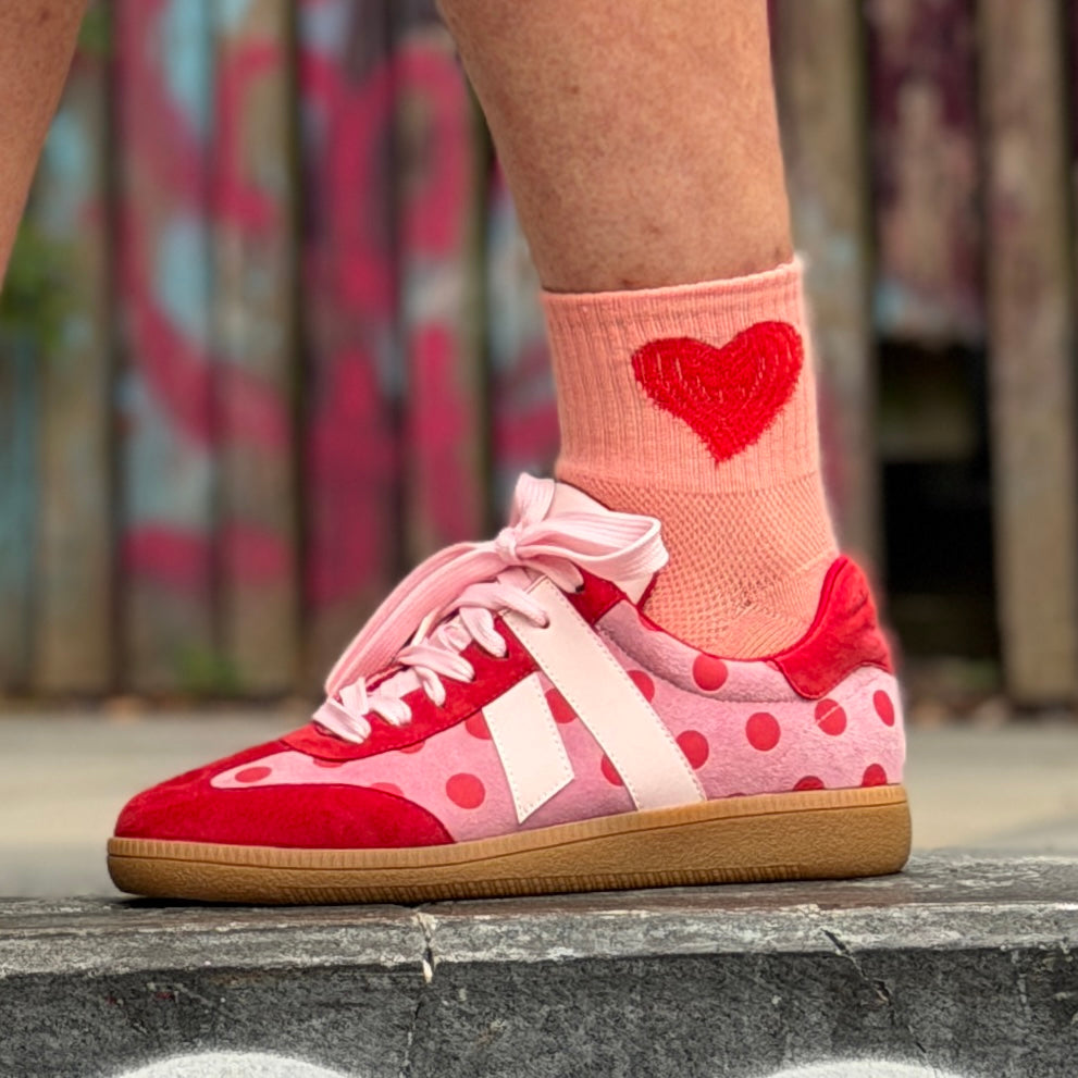 Parker sneaker - Blush - Baby pink suede and red embrodery dots.