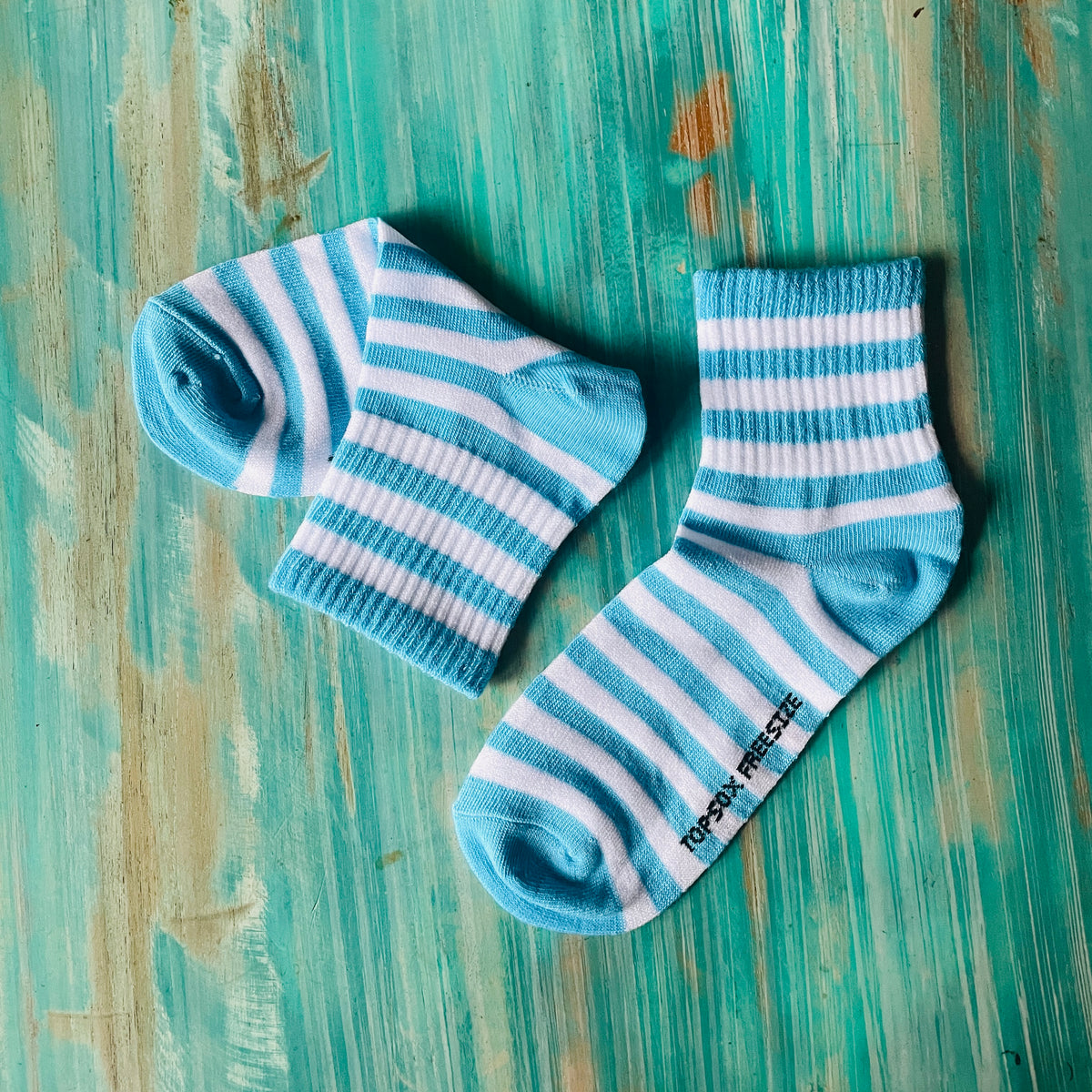 Anklets - Multi striped-Light Blue
