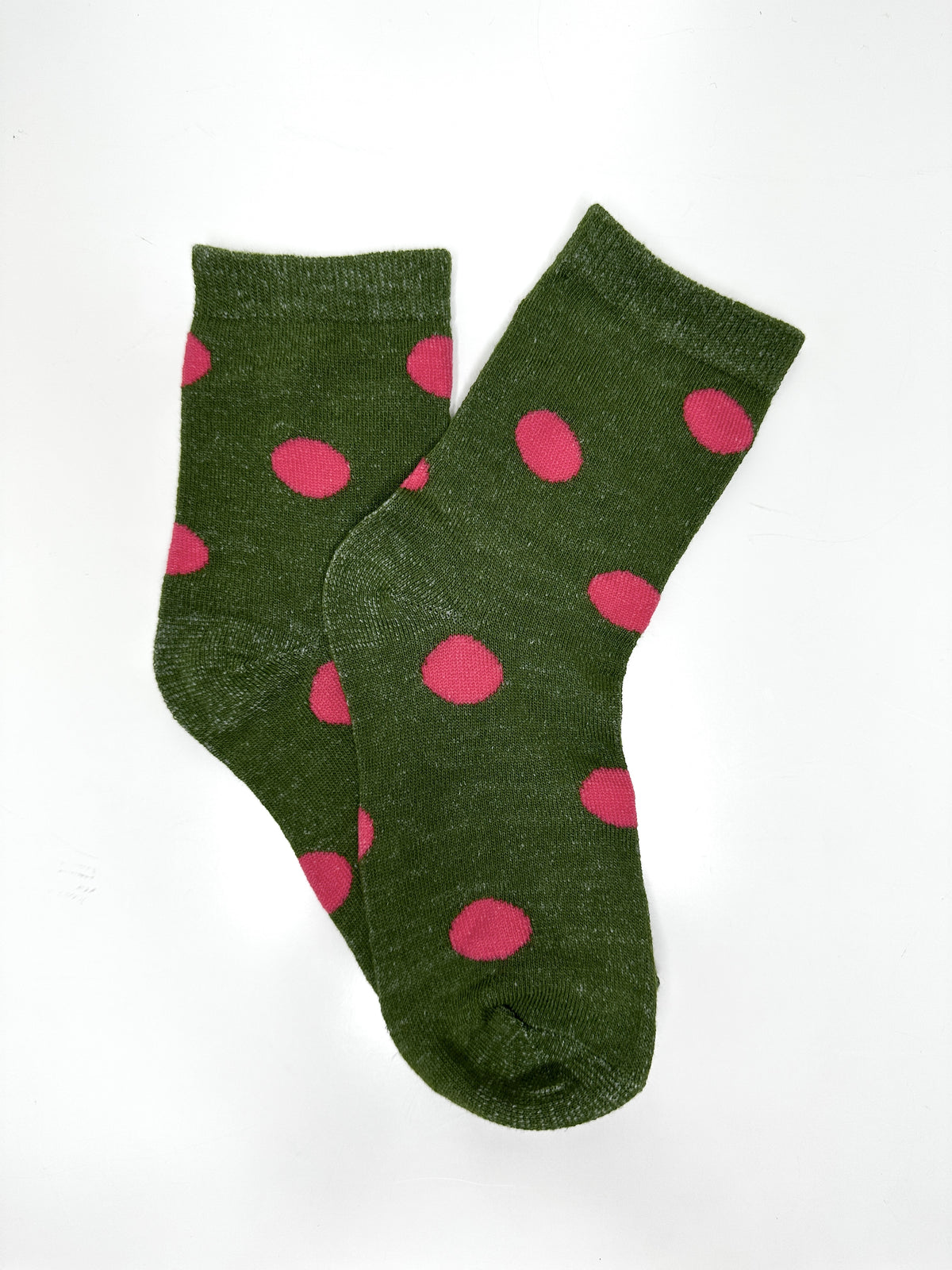 Dark Green & Pink Dottie - Mid Leg Socks