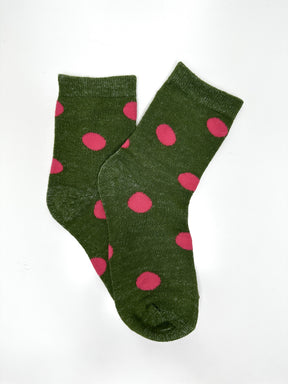 Dark Green & Pink Dottie - Mid Leg Socks