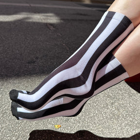 Black & White Stripes - Mid Leg Socks