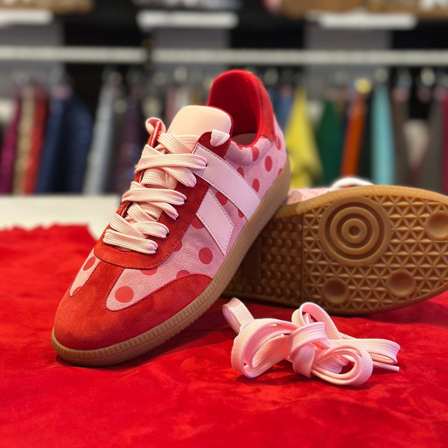 Parker sneaker - Blush - Baby pink suede and red embrodery dots.