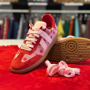 Parker sneaker - Blush - Baby pink suede and red embrodery dots.