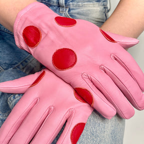 Gloves - Baby pink with dots - Special price because of tiny imperfections.
