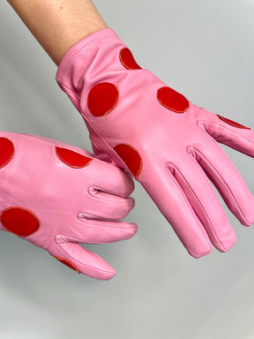 Gloves - Baby pink with dots - Special price because of tiny imperfections.