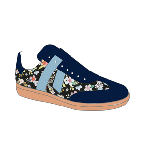 Parker sneaker - Floral - Dark blue flower printed suede and baby blue suede details.