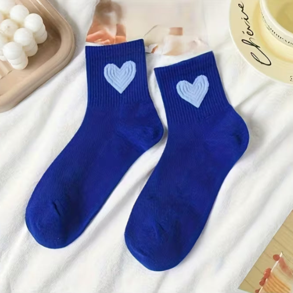 Hearts Blue - Mid Leg Socks