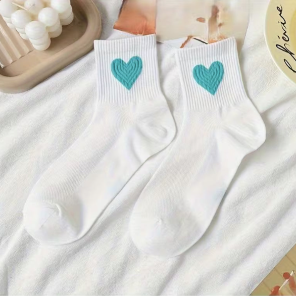 Hearts White/Petroleum - Mid Leg Socks