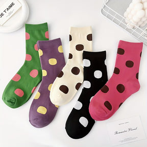 Cream & Black Dottie - Mid Leg Socks