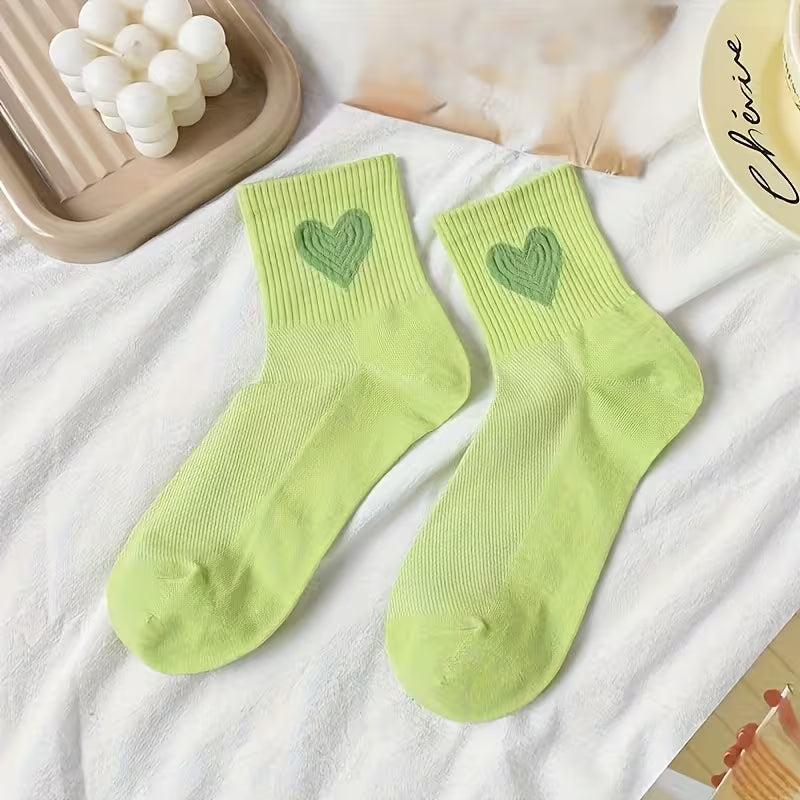 Hearts Olive - Mid Leg Socks