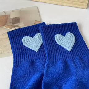 Hearts Blue - Mid Leg Socks