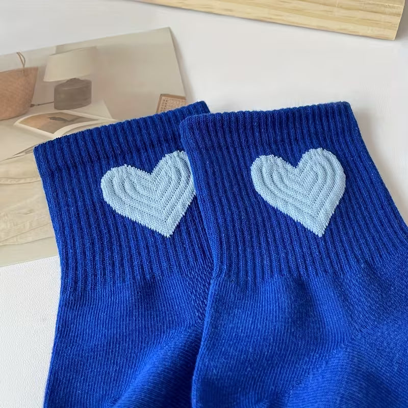 Hearts Blue - Mid Leg Socks