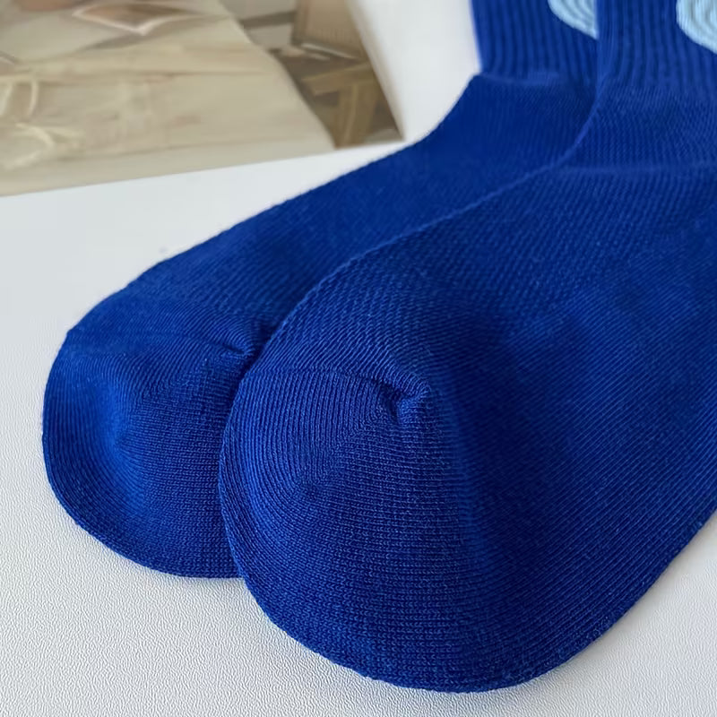 Hearts Blue - Mid Leg Socks