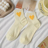 Hearts Light Yellow - Mid Leg Socks