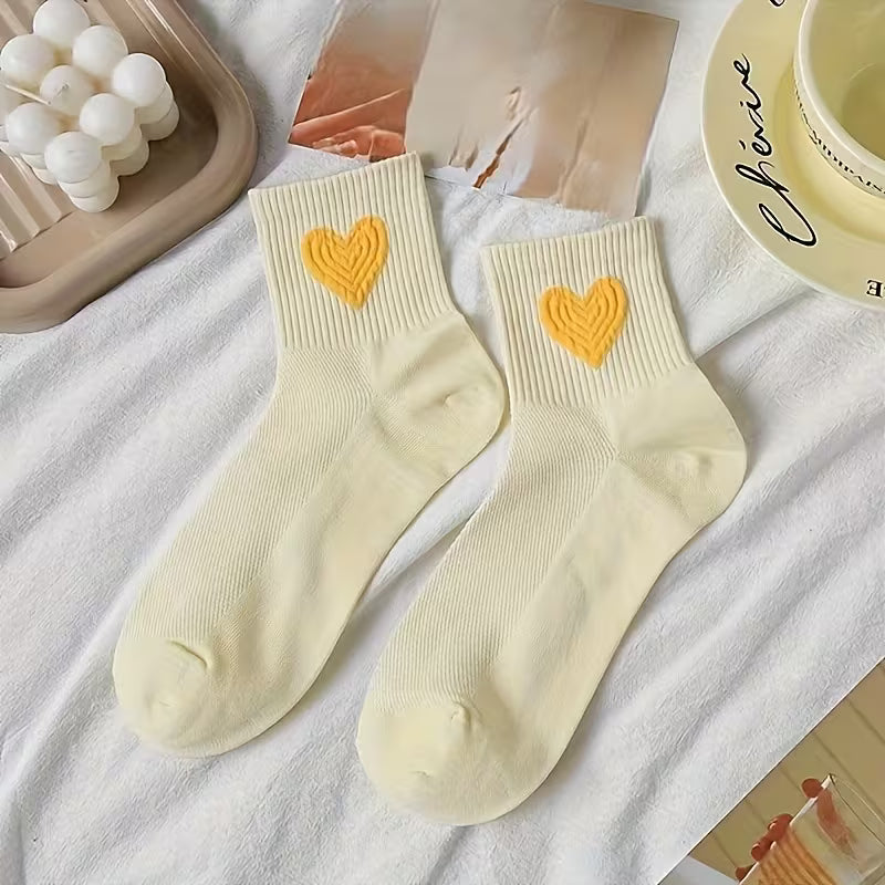 Hearts Light Yellow - Mid Leg Socks