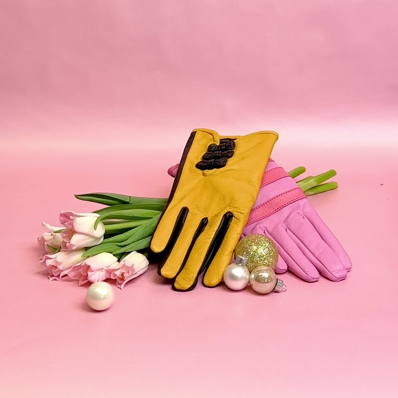 Gloves Betty Bow - Curry/Black