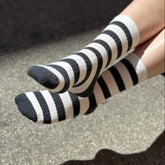 Grey & White Stripes - Mid Leg Socks