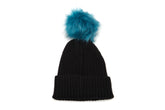 Knitted hat - Blue Pompom