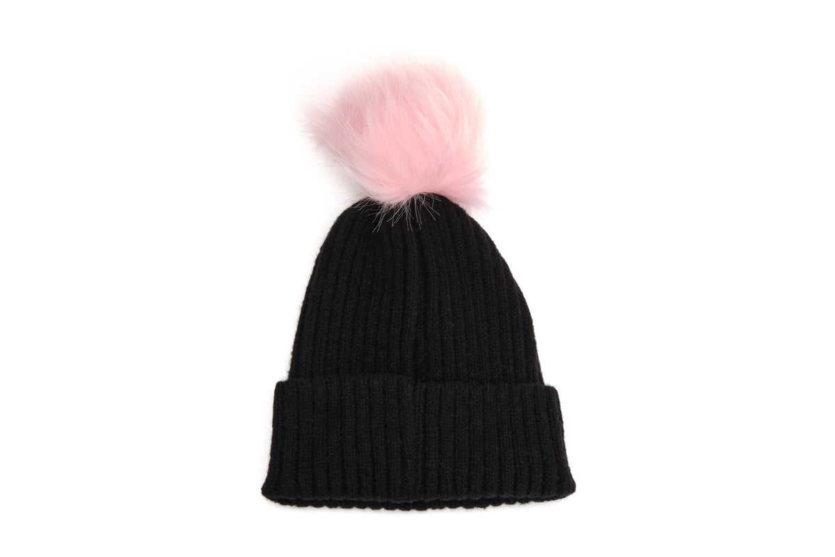 Knitted hat - Pink Pompom